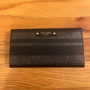Kate Spade black glitter stripe haven lane wallet